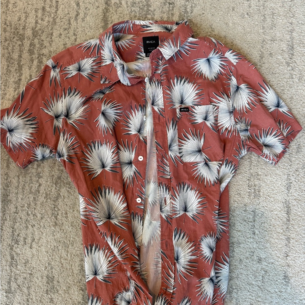RVCA Men's Rust Palm Print Shirt sz M
